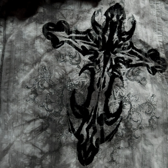 Eighty Eight Apparel Shirt Mens sz M Crosses Bleach Dye Button Up Y2k Grunge - Picture 4 of 6